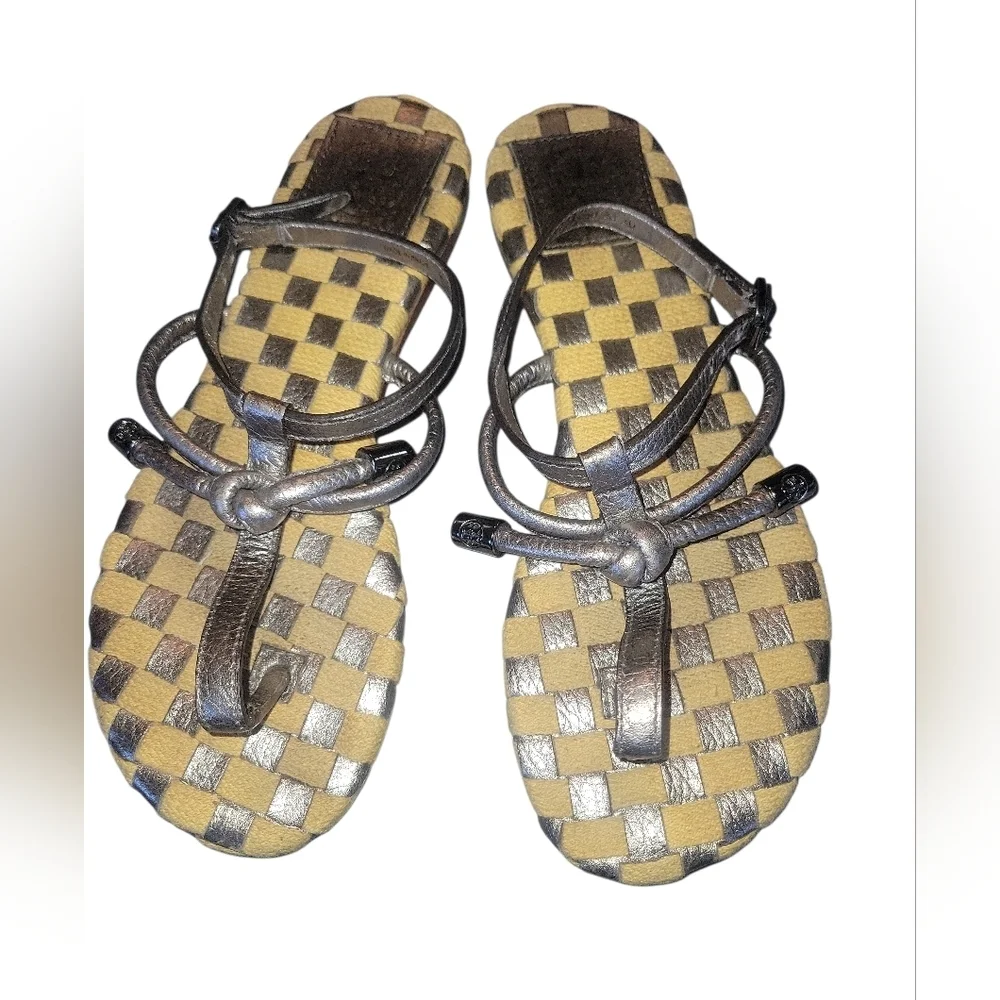 Tory Burch 'Trey' Pebbled Leather Weave Mat Detail Thong Ankle Strap Sandals 5